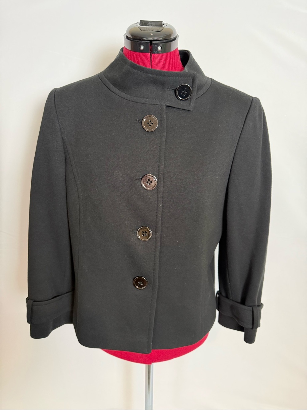 Tahari ASL Blazer Women's Size 6 Black Button-Up Cropped 3/4 Sleeves